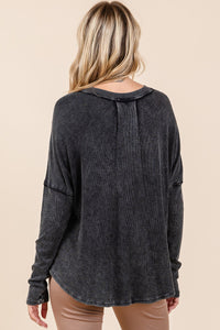 Mittoshop Washed V-Neck Long Sleeve Blouse - 1985 the VAULT Boutique