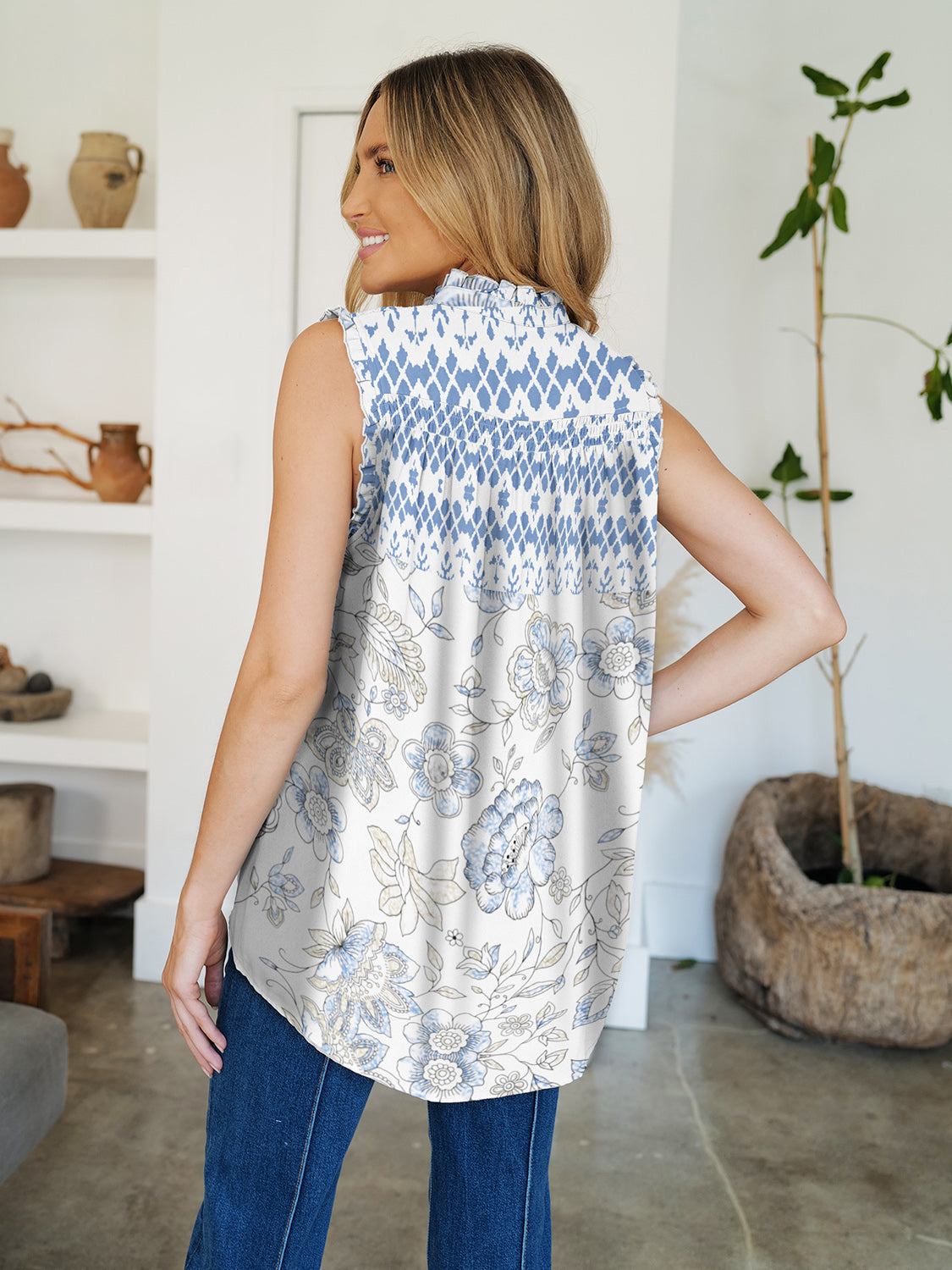 FAM-FAM Frill Printed Mock Neck Top - 1985 the VAULT Boutique