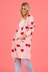 Heart Graphic Open Front Cardigan with Pockets - 1985 the VAULT Boutique