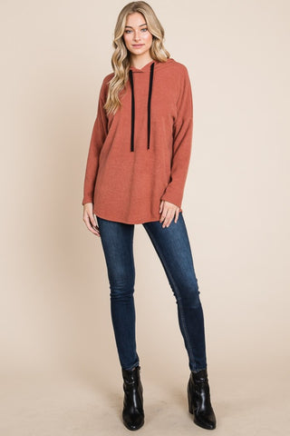 BOMBOM Contrast Drawstring Drop Shoulder Knit Hoodie - 1985 the VAULT Boutique