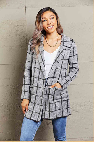 Printed Open Front Lapel Collar Cardigan with Pockets - 1985 the VAULT Boutique