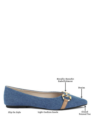 Cressida Denim Horsebit Detail Ballet Flats - 1985 the VAULT Boutique