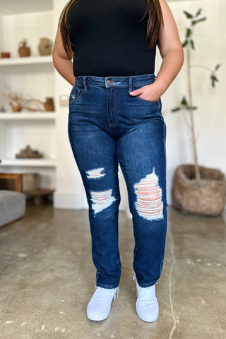 Judy Blue Full Size High Waist Rigid Magic Heavy Destroy Straight Jeans - 1985 the VAULT Boutique