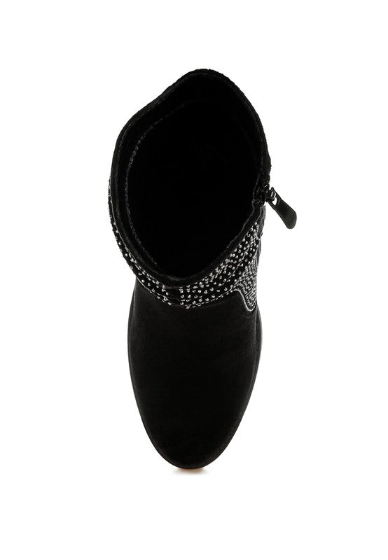 Chinar Rhinestone Studded Slouchy Ankle Boots - 1985 the VAULT Boutique