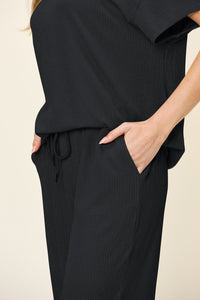 Double Take Full Size Texture Round Neck Short Sleeve T-Shirt and Wide Leg Pants - 1985 the VAULT Boutique