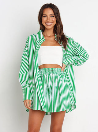 Striped Dropped Shoulder Shirt and Shorts Set - 1985 the VAULT Boutique