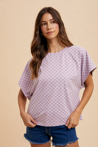 Annie Wear Checkered Round Neck Short Sleeve T-Shirt - 1985 the VAULT Boutique