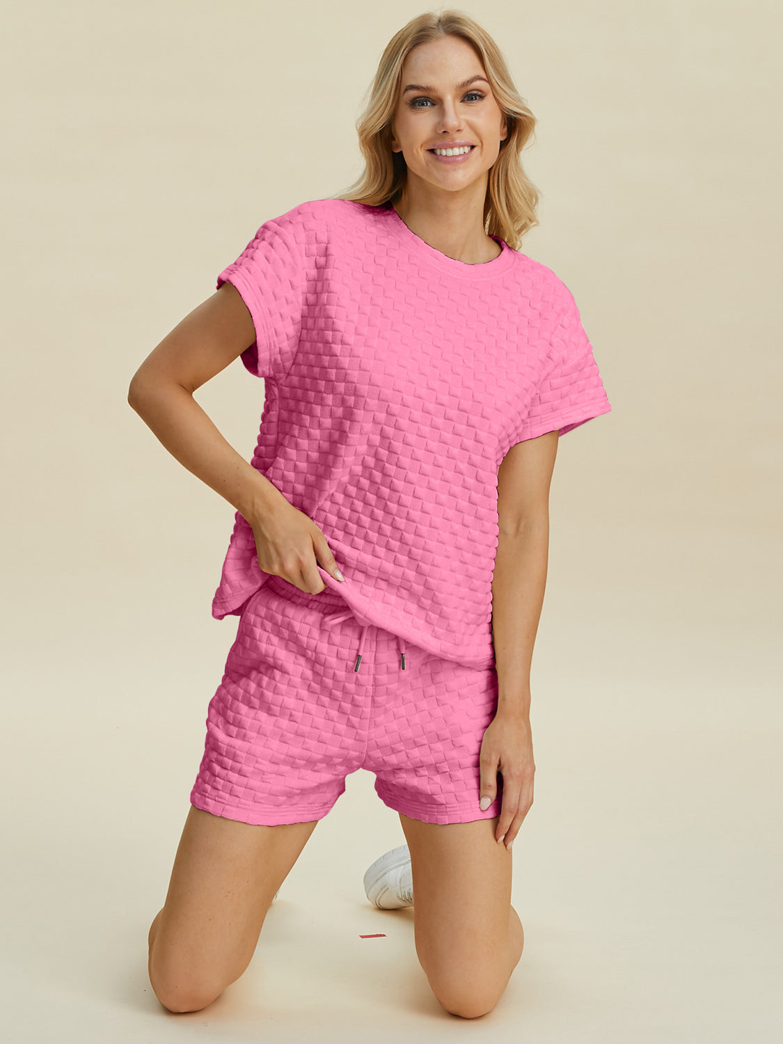 Double Take Full Size Texture T-Shirt and Shorts Set - 1985 the VAULT Boutique