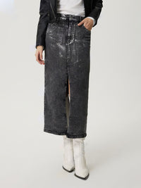 Slit Midi Denim Skirt with Pockets - 1985 the VAULT Boutique