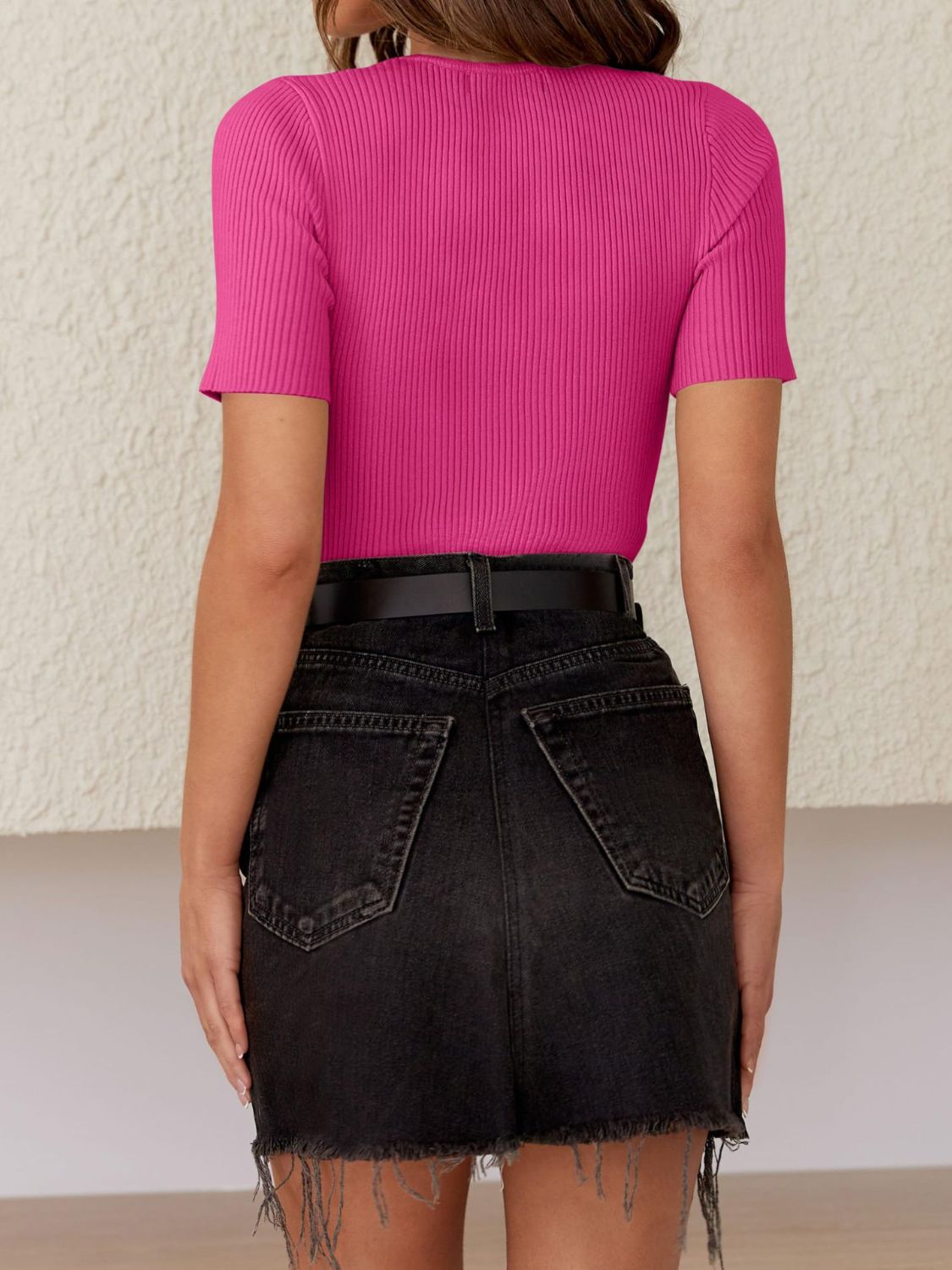 Mandy Basic Ribbed Round Neck Short Sleeve Knit Top - 1985 the VAULT Boutique