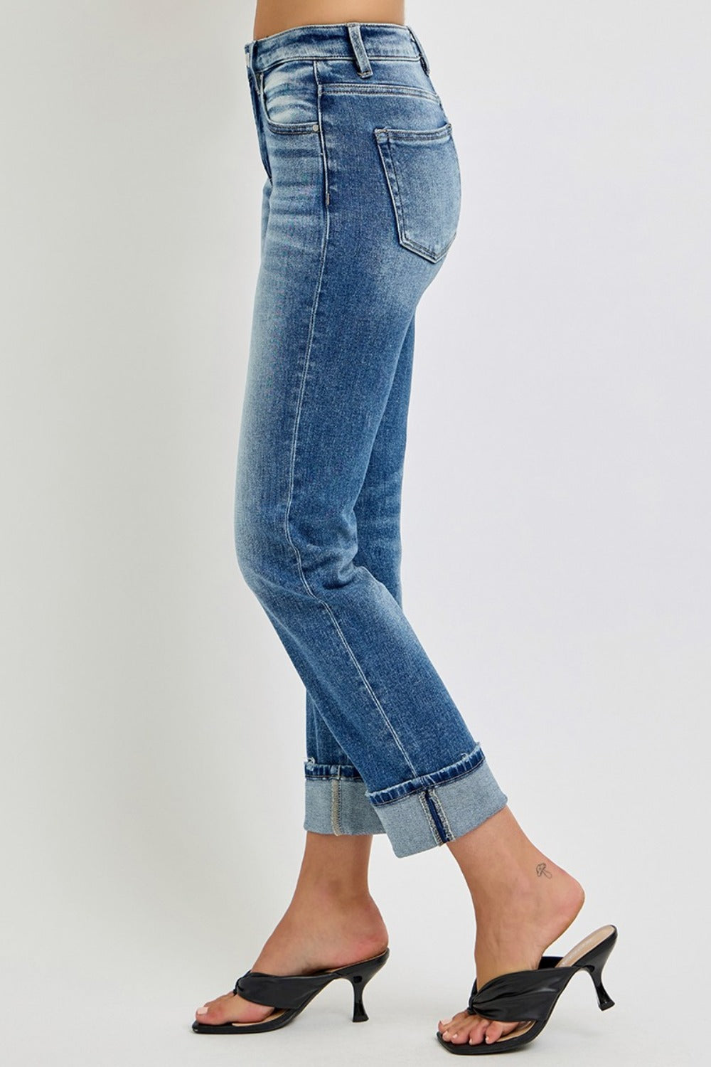 RISEN Full Size High Rise Crop Straight Roll Up Jeans - 1985 the VAULT Boutique