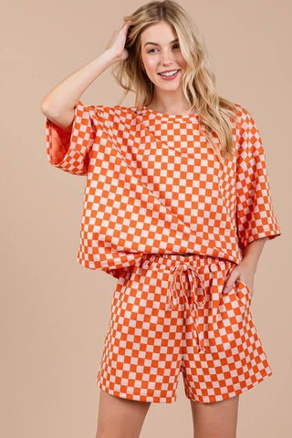 Ces Femme Checkered Round Neck Top and Shorts Set - 1985 the VAULT Boutique