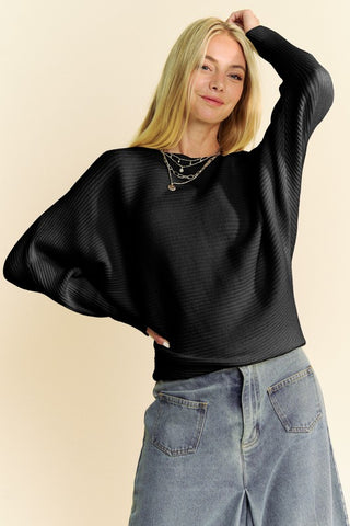 Davi & Dani Round Neck Batwing Sleeve Sweater - 1985 the VAULT Boutique