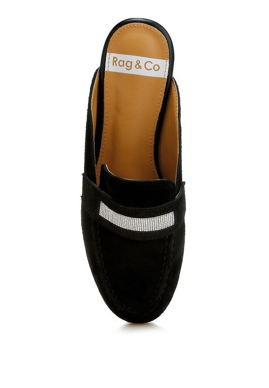 Belorose Rhinestone Strap Suede Mules - 1985 the VAULT Boutique