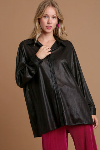 Umgee Side Slit Button Up Long Sleeve Shirt - 1985 the VAULT Boutique