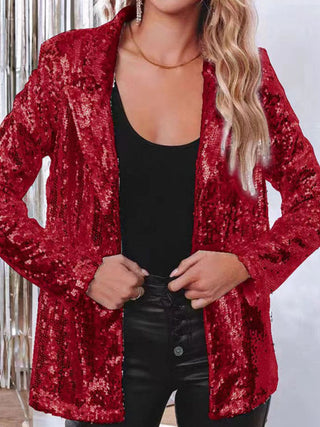 Sequin Lapel Collar Long Sleeve Blazer - 1985 the VAULT Boutique