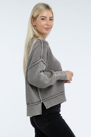 Washed Side Slit Oversized Cropped Sweater - 1985 the VAULT Boutique