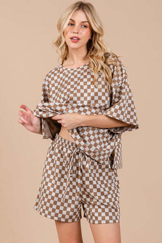 Ces Femme Checkered Round Neck Top and Shorts Set - 1985 the VAULT Boutique