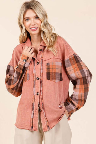 Mittoshop Button Down Contrast Plaid Patchwork Shacket - 1985 the VAULT Boutique