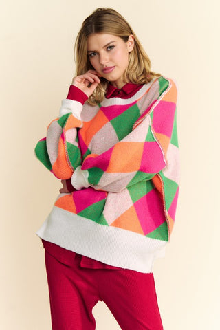 Davi & Dani Exposed Seam Color Block Dropped Shoulder Sweater - 1985 the VAULT Boutique