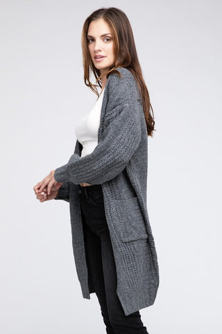 Twist Knitted Open Front Cardigan With Pockets - 1985 the VAULT Boutique