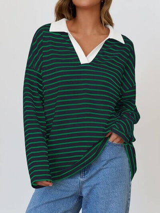 Mandy Striped Johnny Collar Long Sleeve Sweatshirt - 1985 the VAULT Boutique