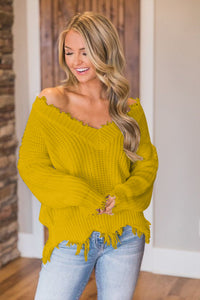 Frayed Hem Dropped Shoulder Sweater - 1985 the VAULT Boutique