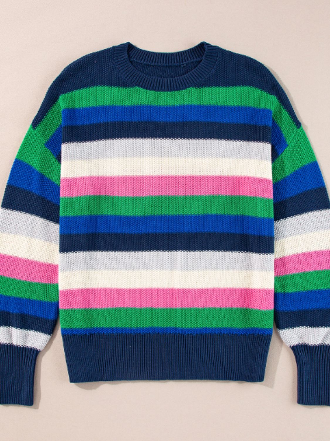 Contrast Striped Round Neck Long Sleeve Sweater - 1985 the VAULT Boutique