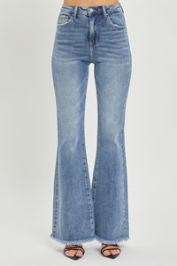 RISEN Full Size High Waist Raw Hem Flare Jeans - 1985 the VAULT Boutique