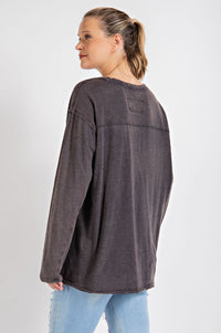 Mineral Washed Round Neckline Long Sleeves Top - 1985 the VAULT Boutique