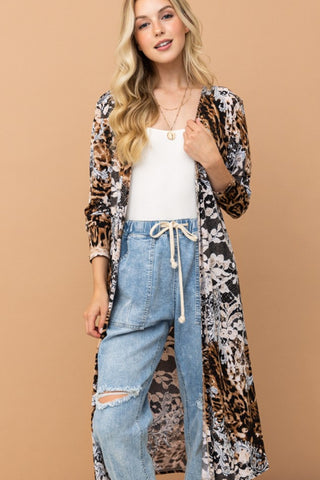 And The Why Leopard Kimono Open Front Longline Cardigan - 1985 the VAULT Boutique