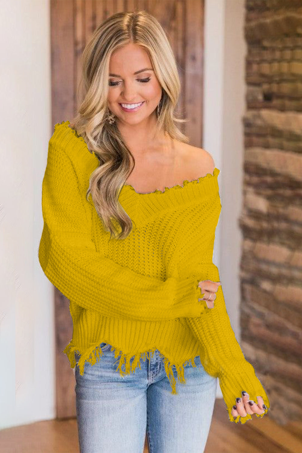 Frayed Hem Dropped Shoulder Sweater - 1985 the VAULT Boutique