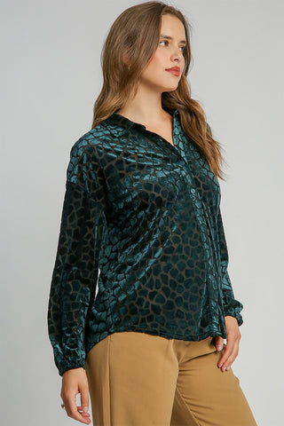 Umgee Animal Print Button Up Velvet Shirt - 1985 the VAULT Boutique