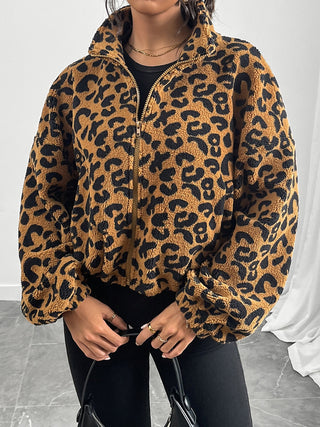 Leopard Zip Up Long Sleeve Jacket - 1985 the VAULT Boutique