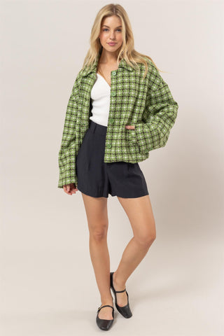 HYFVE Tweed Plaid Button Up Collared Neck Jacket - 1985 the VAULT Boutique