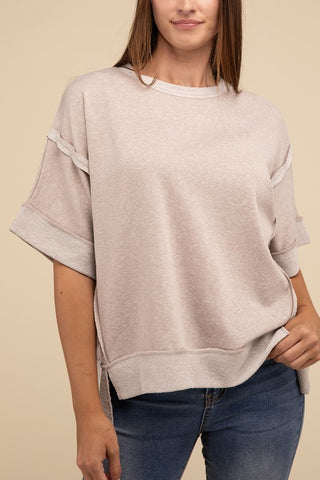 Contrast Trim Top Stitching Drop Shoulder Top - 1985 the VAULT Boutique