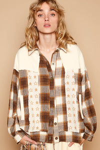 POL Plaid & Star Patchwork Contrast Long Sleeve Shacket - 1985 the VAULT Boutique