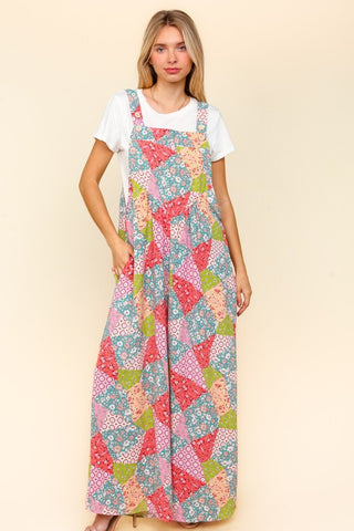 Haptics Full Size Printed Wide Leg Overalls with Side Pockets - 1985 the VAULT Boutique