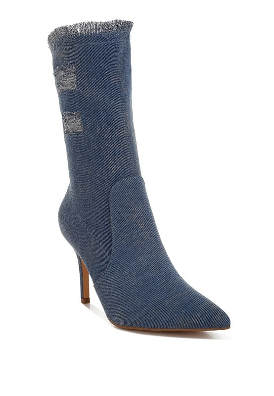 Himkok Distressed Denim Mid-Calf Boots - 1985 the VAULT Boutique