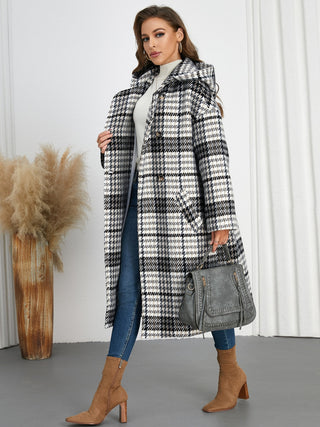 Plaid Double-Breasted Long Sleeve Longline Coat - 1985 the VAULT Boutique