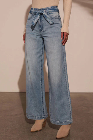 Tied Wide Leg Jeans with Pockets - 1985 the VAULT Boutique