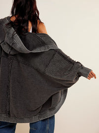 Exposed Seam Open Front Batwing Sleeve Hooded Cardigan - 1985 the VAULT Boutique