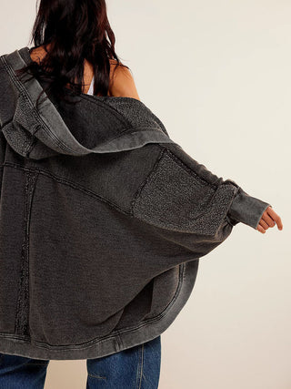 Exposed Seam Open Front Batwing Sleeve Hooded Cardigan - 1985 the VAULT Boutique