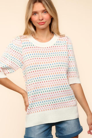 Haptics Round Neck Half Sleeve Multi Color Knit Top - 1985 the VAULT Boutique