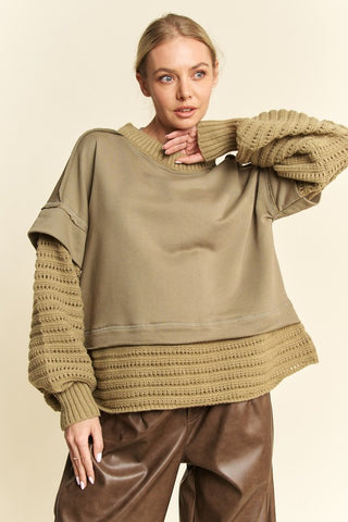 Davi & Dani Faux Layered Round Neck Sweater - 1985 the VAULT Boutique