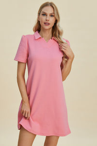 Double Take Full Size Texture Short Sleeve Dress - 1985 the VAULT Boutique