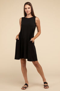 Basic Sleeveless Flared Dress with Side Pockets - 1985 the VAULT Boutique