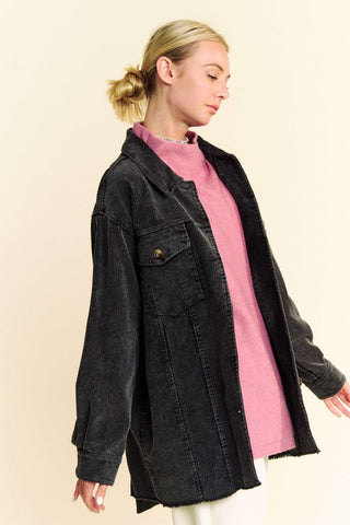 Davi & Dani Washed Corduroy Raw Hem Button Up Jacket - 1985 the VAULT Boutique