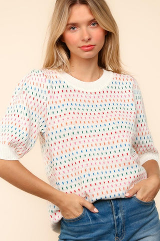 Haptics Round Neck Half Sleeve Multi Color Knit Top - 1985 the VAULT Boutique