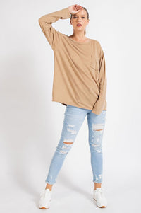 Mineral Washed Round Neckline Long Sleeves Top - 1985 the VAULT Boutique